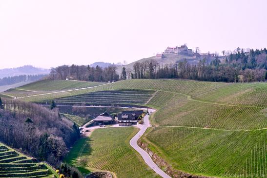 Blick auf die Weintalstrasse - im Hintergrund Schloss Staufenberg